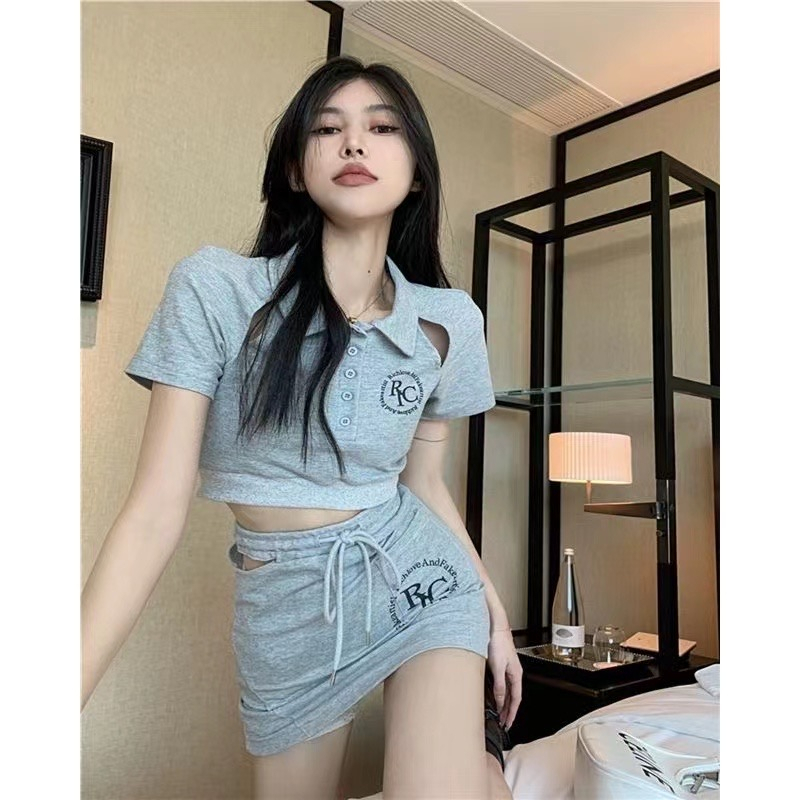 QADCOL Bộ Áo Thun + Chân Váy Ngắn Phong Cách Đường Phố Dễ Thương Thời Trang Mùa Hè Cho Bé Gái