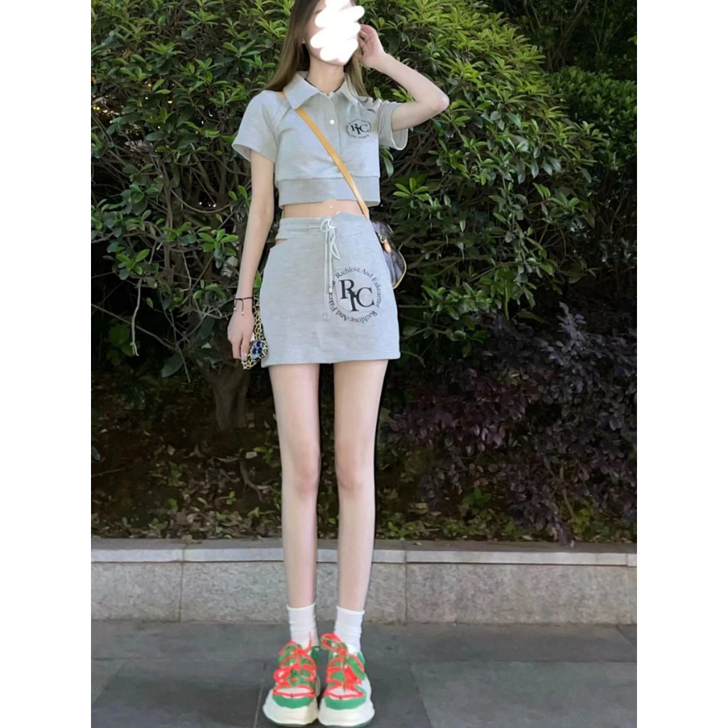 QADCOL Bộ Áo Thun + Chân Váy Ngắn Phong Cách Đường Phố Dễ Thương Thời Trang Mùa Hè Cho Bé Gái