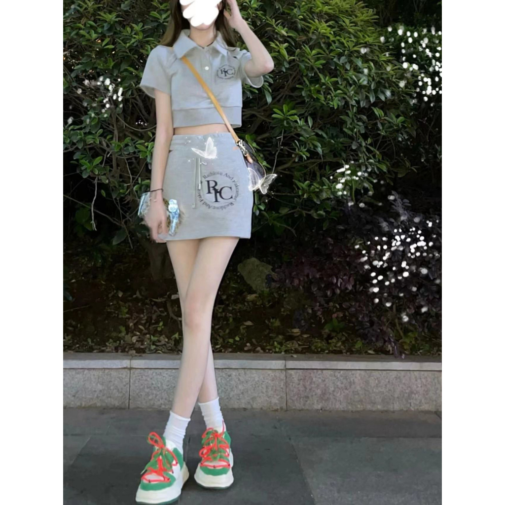 QADCOL Bộ Áo Thun + Chân Váy Ngắn Phong Cách Đường Phố Dễ Thương Thời Trang Mùa Hè Cho Bé Gái