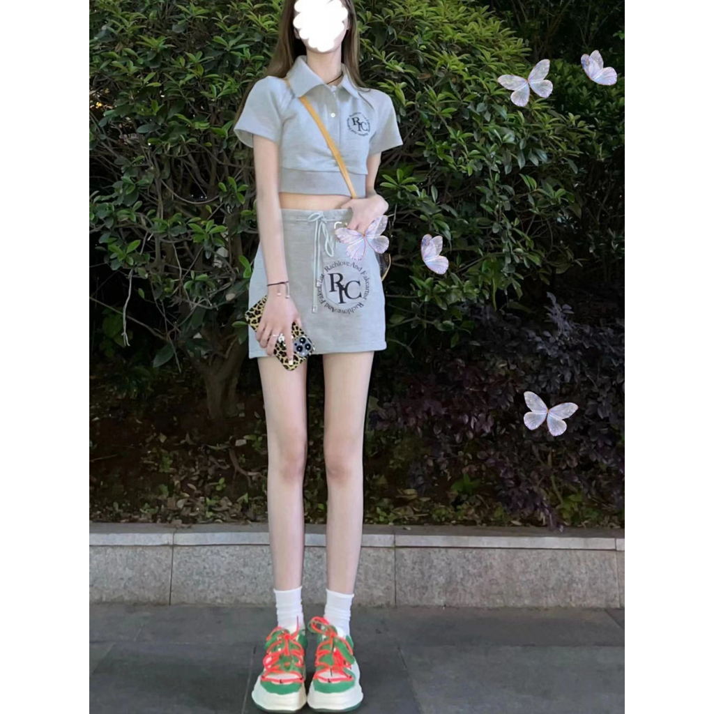 QADCOL Bộ Áo Thun + Chân Váy Ngắn Phong Cách Đường Phố Dễ Thương Thời Trang Mùa Hè Cho Bé Gái