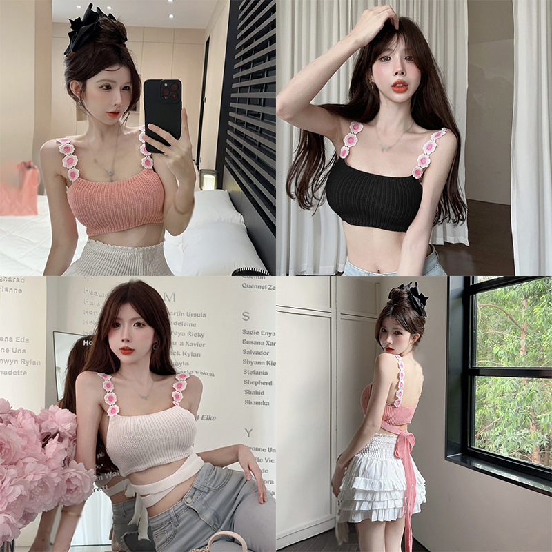 Áo Hai Dây Dệt Kim Ôm Dáng Họa Tiết Hoa Ba Chiều Gợi Cảm Thời Trang Mùa Hè Cho Nữ