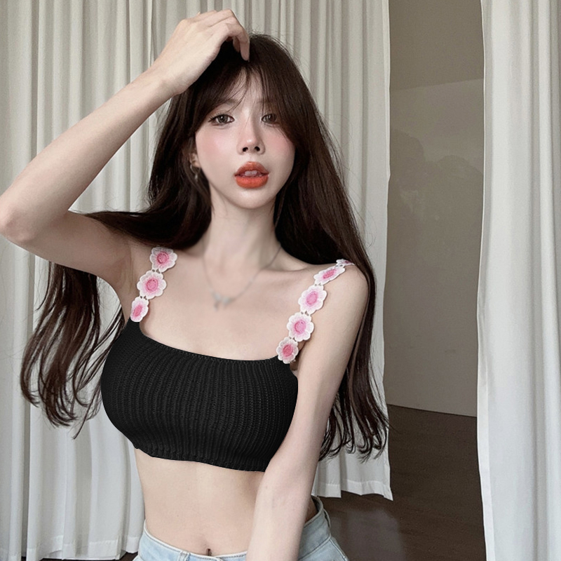 Áo Hai Dây Dệt Kim Ôm Dáng Họa Tiết Hoa Ba Chiều Gợi Cảm Thời Trang Mùa Hè Cho Nữ