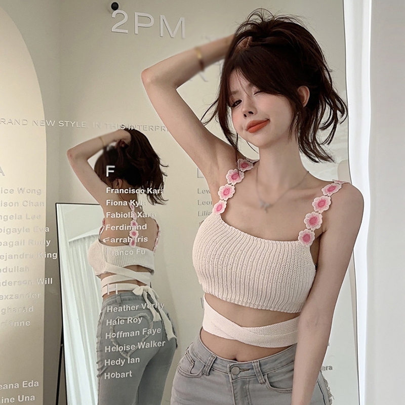 Áo Hai Dây Dệt Kim Ôm Dáng Họa Tiết Hoa Ba Chiều Gợi Cảm Thời Trang Mùa Hè Cho Nữ