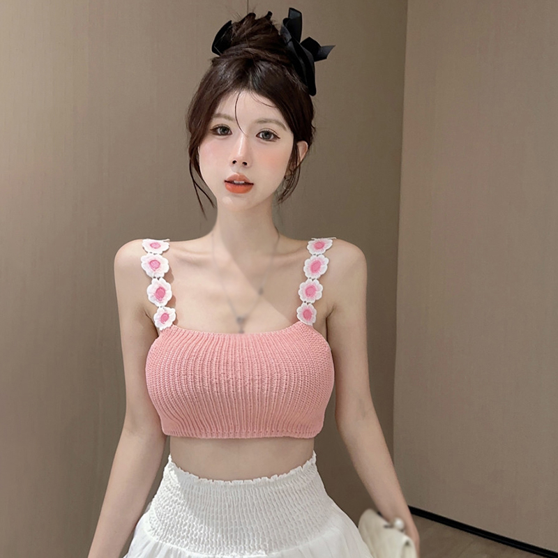 Áo Hai Dây Dệt Kim Ôm Dáng Họa Tiết Hoa Ba Chiều Gợi Cảm Thời Trang Mùa Hè Cho Nữ