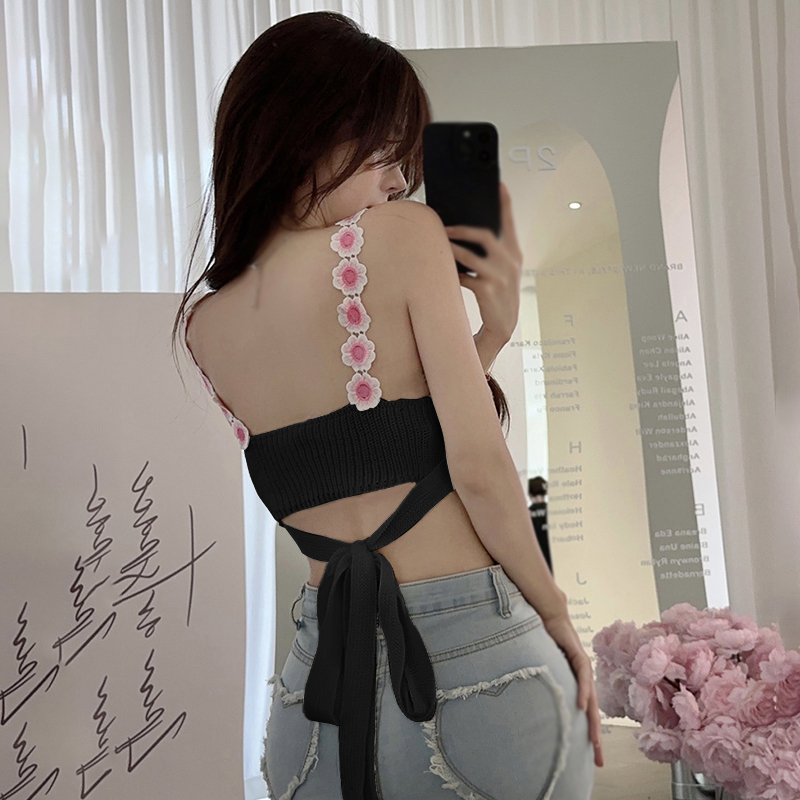 Áo Hai Dây Dệt Kim Ôm Dáng Họa Tiết Hoa Ba Chiều Gợi Cảm Thời Trang Mùa Hè Cho Nữ