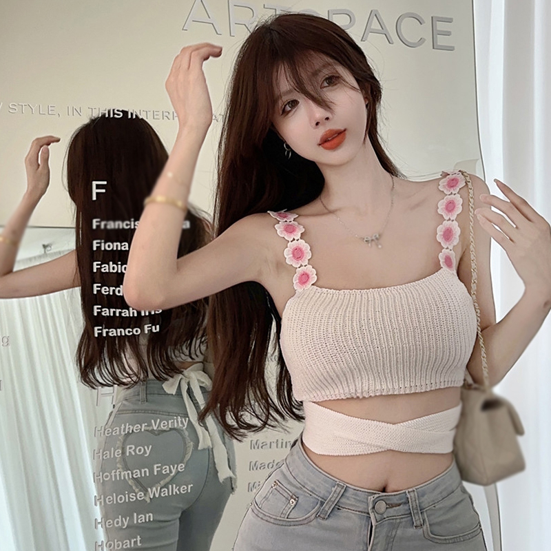 Áo Hai Dây Dệt Kim Ôm Dáng Họa Tiết Hoa Ba Chiều Gợi Cảm Thời Trang Mùa Hè Cho Nữ