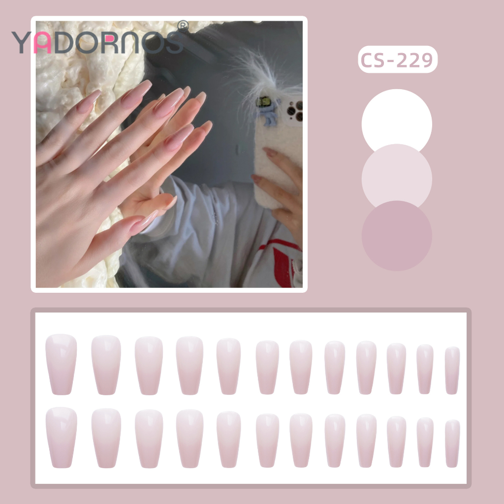Set 24 móng tay giả YADORNOS màu hồng nhạt trang trí nghệ thuật