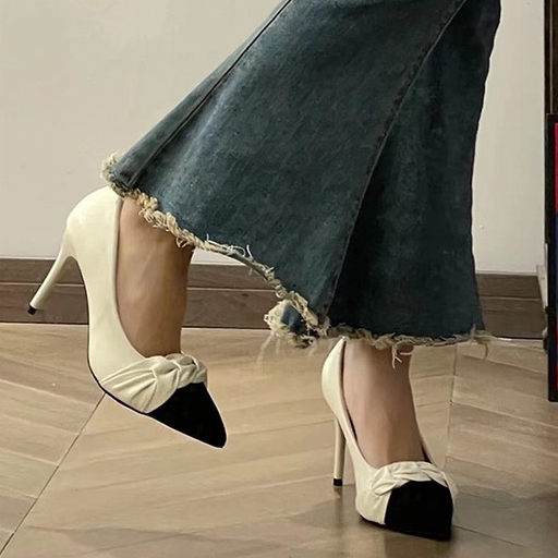 Giày cao gót 9cm mũi nhọn màu sắc bóng bẩy phong cách thời trang pháp dành cho giày trắng nữ