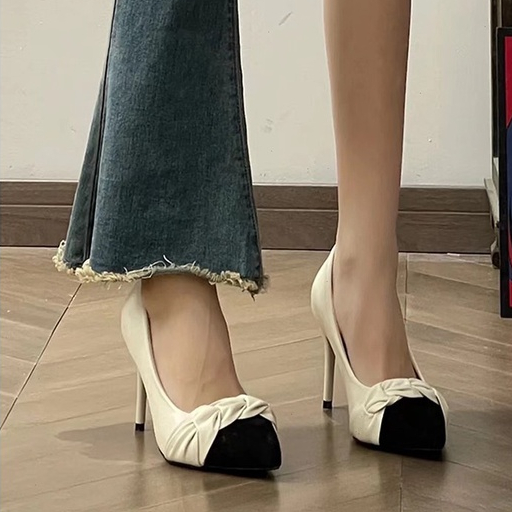 Giày cao gót 9cm mũi nhọn màu sắc bóng bẩy phong cách thời trang pháp dành cho giày trắng nữ