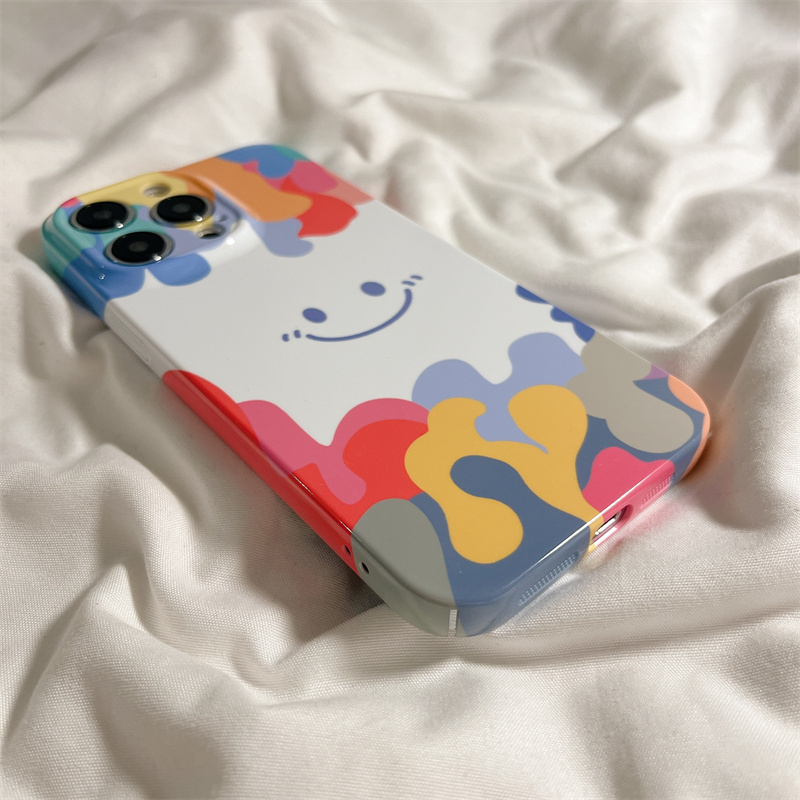 Ốp Điện Thoại Hình Mặt Cười Cầu Vồng Đơn Giản Chống Rơi / Vân Tay iPhone 7plus / 8plus 11 12 13Pro 14 xr xsmax x 11Promax 13 14Pro