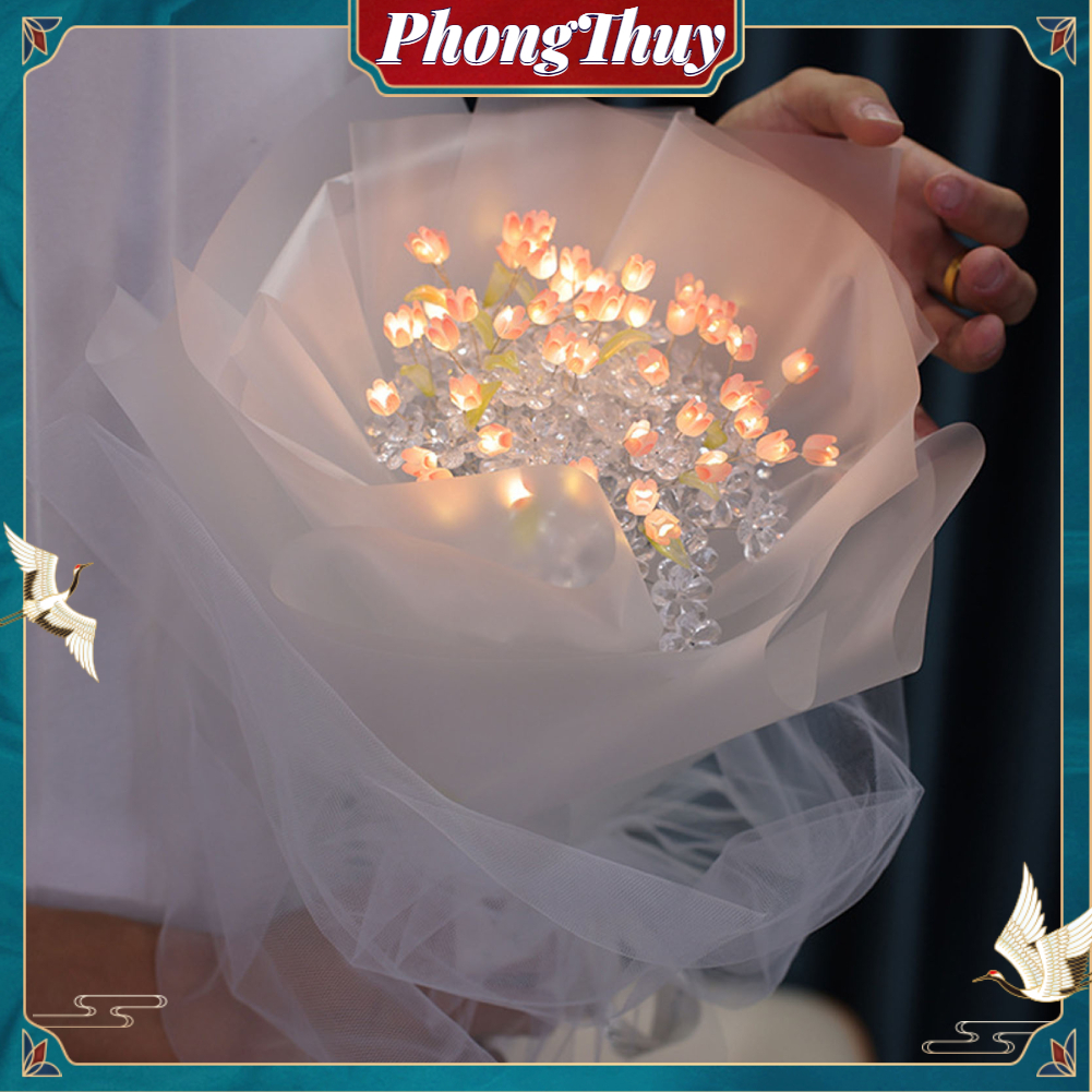 Bó Hoa Tulip DIY Thủ Công sáng tạo Với Dải Đèn Phát Sáng làm quà tặng cho người yêu Mẹ trang trí nhà cửa【PhongThuy】