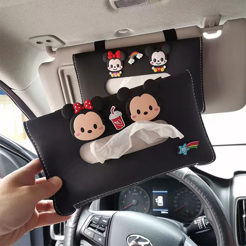 Hộp Đựng Khăn Giấy Họa Tiết Hoạt Hình Sáng Tạo Treo Tấm Che Nắng Nội Thất Xe Hơi