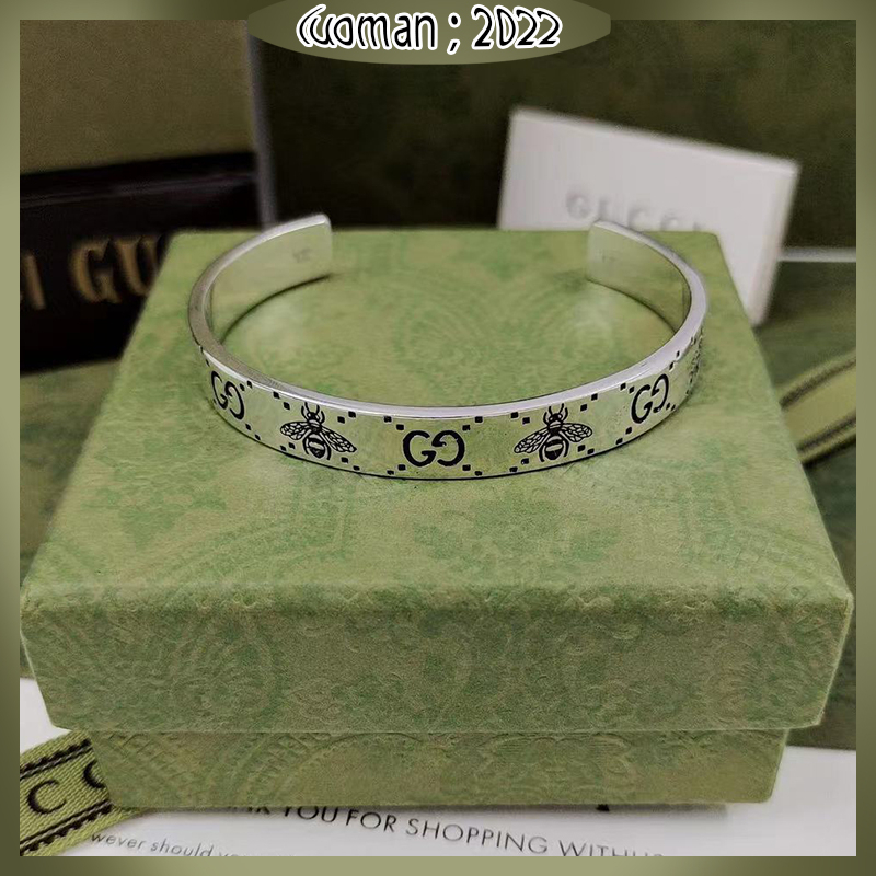 Vòng Tay Mạ Bạc Khắc Chữ GUGG and Bee Thời Trang Cho Nam Nữ
