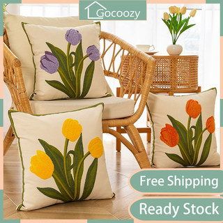 Vỏ gối sofa thêu hình hoa tulip phong cách bắc âu