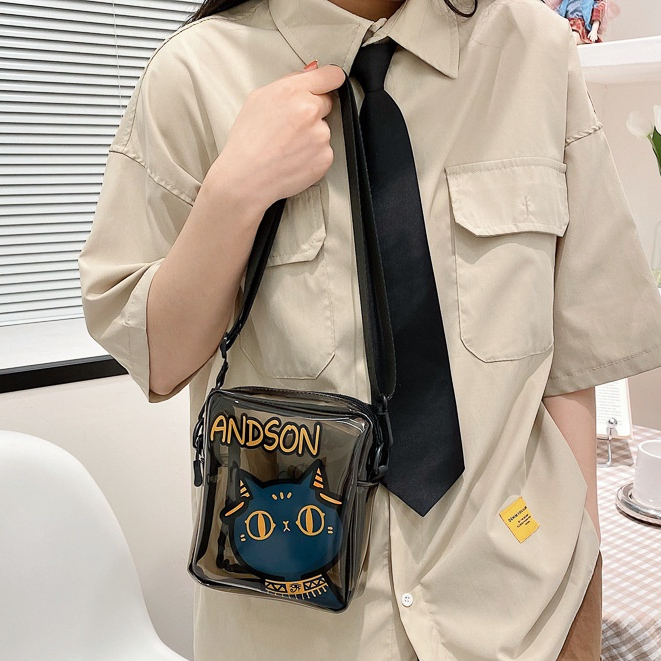 Túi Đeo Chéo Trong Suốt In Hình Mèo Hoạt Hình Dễ Thương Thời Trang Cho Nữ
