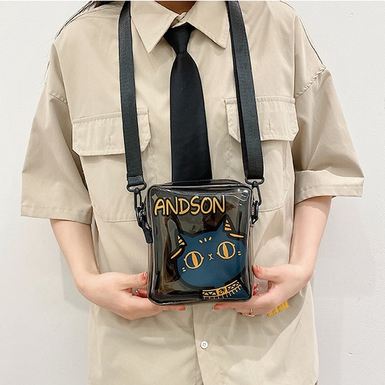 Túi Đeo Chéo Trong Suốt In Hình Mèo Hoạt Hình Dễ Thương Thời Trang Cho Nữ