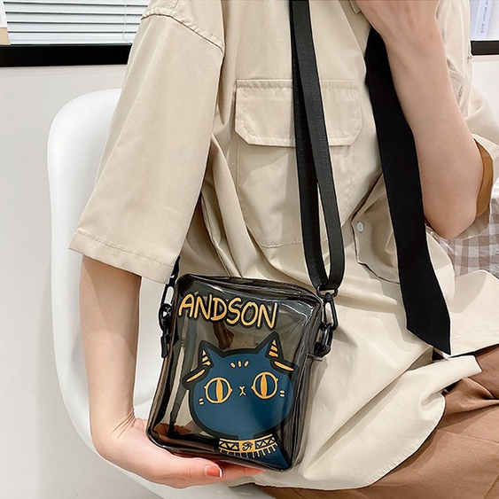 Túi Đeo Chéo Trong Suốt In Hình Mèo Hoạt Hình Dễ Thương Thời Trang Cho Nữ