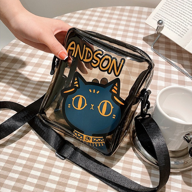 Túi Đeo Chéo Trong Suốt In Hình Mèo Hoạt Hình Dễ Thương Thời Trang Cho Nữ