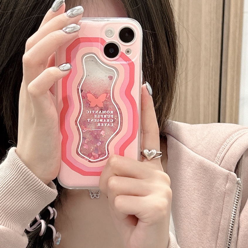 Ốp Điện Thoại TPU Dẻo Họa Tiết Bươm Bướm Màu Hồng Có Nước Kim Tuyến Lấp Lánh Cho iPhone11 12 13 14 Pro Max
