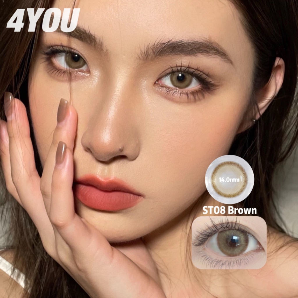 4you  Set 2 Thấu Kính Màu Nâu Tự Nhiên Mềm Mại Không Cần Tiếp Xúc 14.00mm