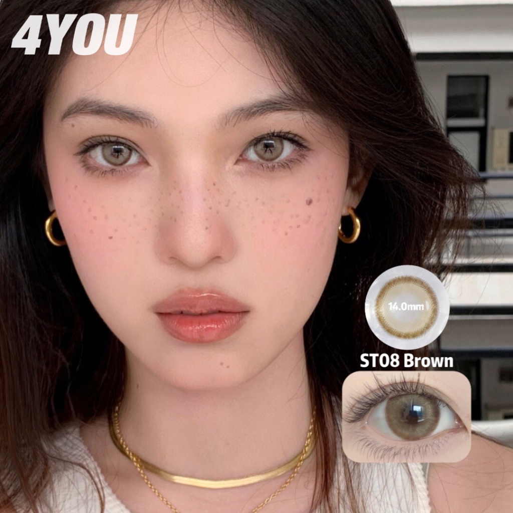 4you  Set 2 Thấu Kính Màu Nâu Tự Nhiên Mềm Mại Không Cần Tiếp Xúc 14.00mm