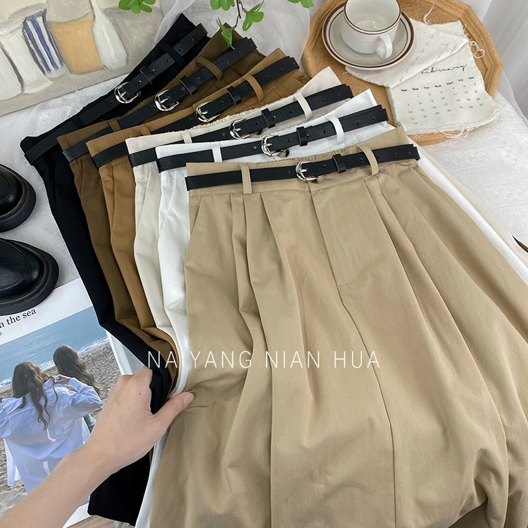 Chân Váy Maxi Lưng Cao Chất Liệu Cotton Phong Cách Hàn Quốc Kèm Thắt Lưng Thời Trang Cho Nữ