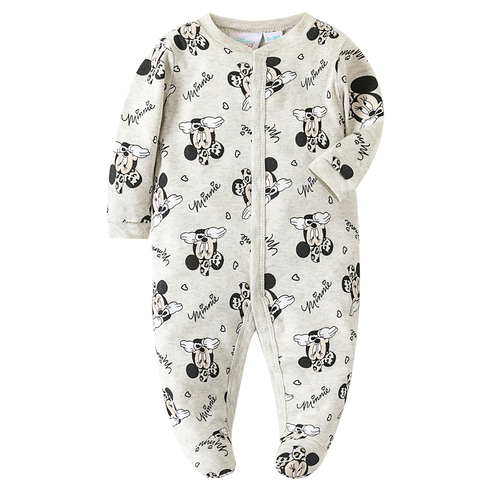 DISNEY Bộ Áo Liền Quần Tay Dài In Hình Chuột Mickey Minnie Dễ Thương Cho Trẻ Sơ Sinh Từ 0-12 Tháng Tuổi