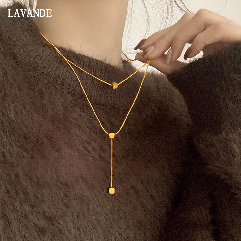 【LAVANDE】Dây Chuyền Hai Lớp Chất Liệu Titanium 100% Chống Thấm Nước Không Phai Màu Mạ Vàng 18K LL02