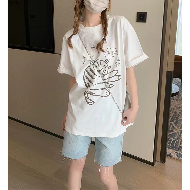 Áo Thun Cotton Ngắn Tay Dáng Rộng In Họa Tiết Hoạt Hình Graffiti Thời Trang Mùa Hè Cho Cặp Đôi