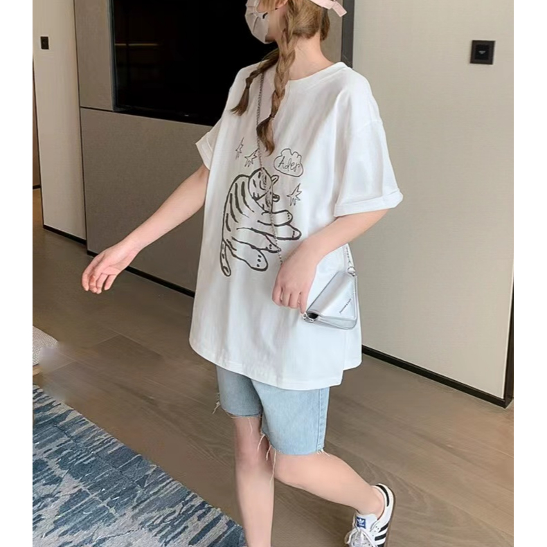 Áo Thun Cotton Ngắn Tay Dáng Rộng In Họa Tiết Hoạt Hình Graffiti Thời Trang Mùa Hè Cho Cặp Đôi