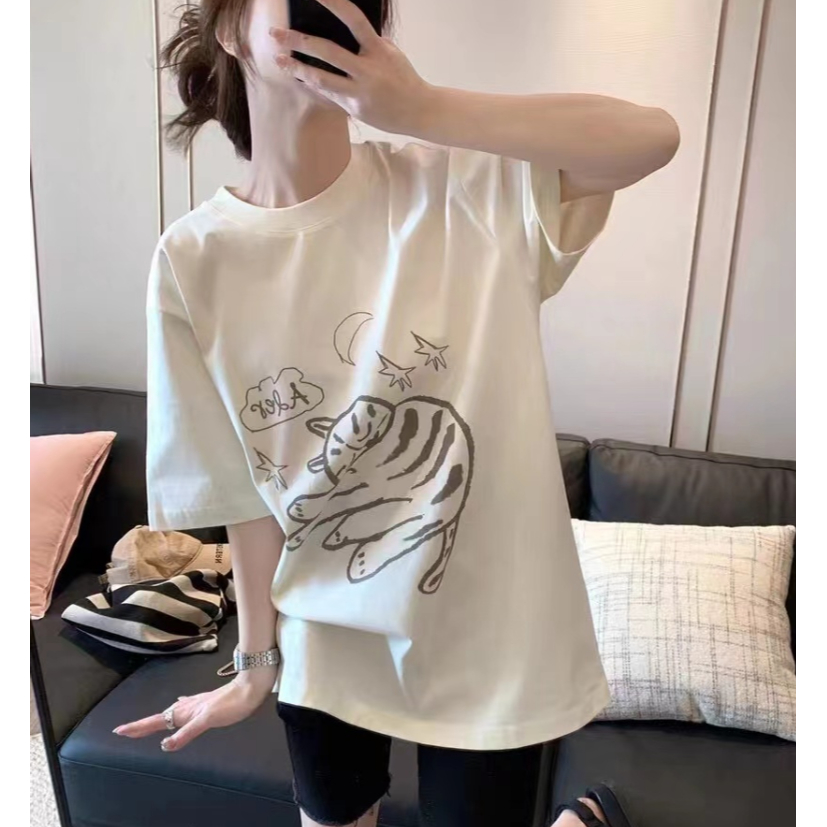 Áo Thun Cotton Ngắn Tay Dáng Rộng In Họa Tiết Hoạt Hình Graffiti Thời Trang Mùa Hè Cho Cặp Đôi