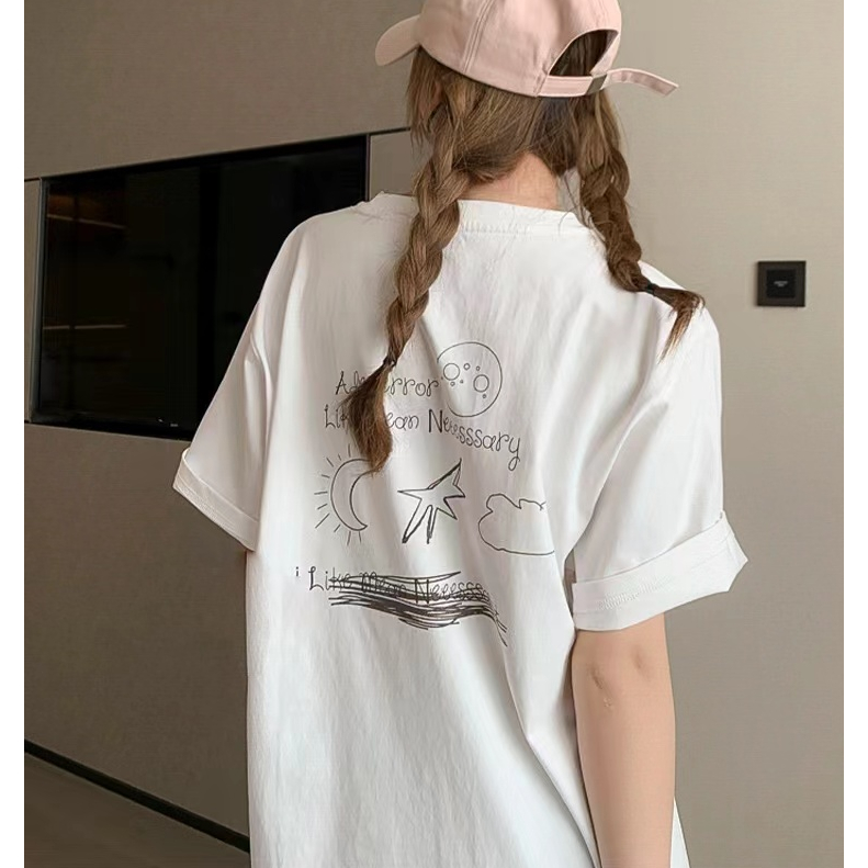 Áo Thun Cotton Ngắn Tay Dáng Rộng In Họa Tiết Hoạt Hình Graffiti Thời Trang Mùa Hè Cho Cặp Đôi