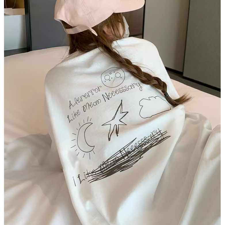 Áo Thun Cotton Ngắn Tay Dáng Rộng In Họa Tiết Hoạt Hình Graffiti Thời Trang Mùa Hè Cho Cặp Đôi