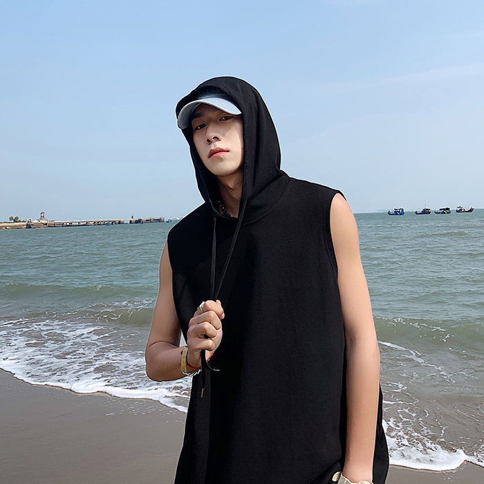 Áo Thun Sát Nách Có Mũ Trùm Đầu Phong Cách Thể Thao hip hop Đường Phố Hàn Quốc Mới