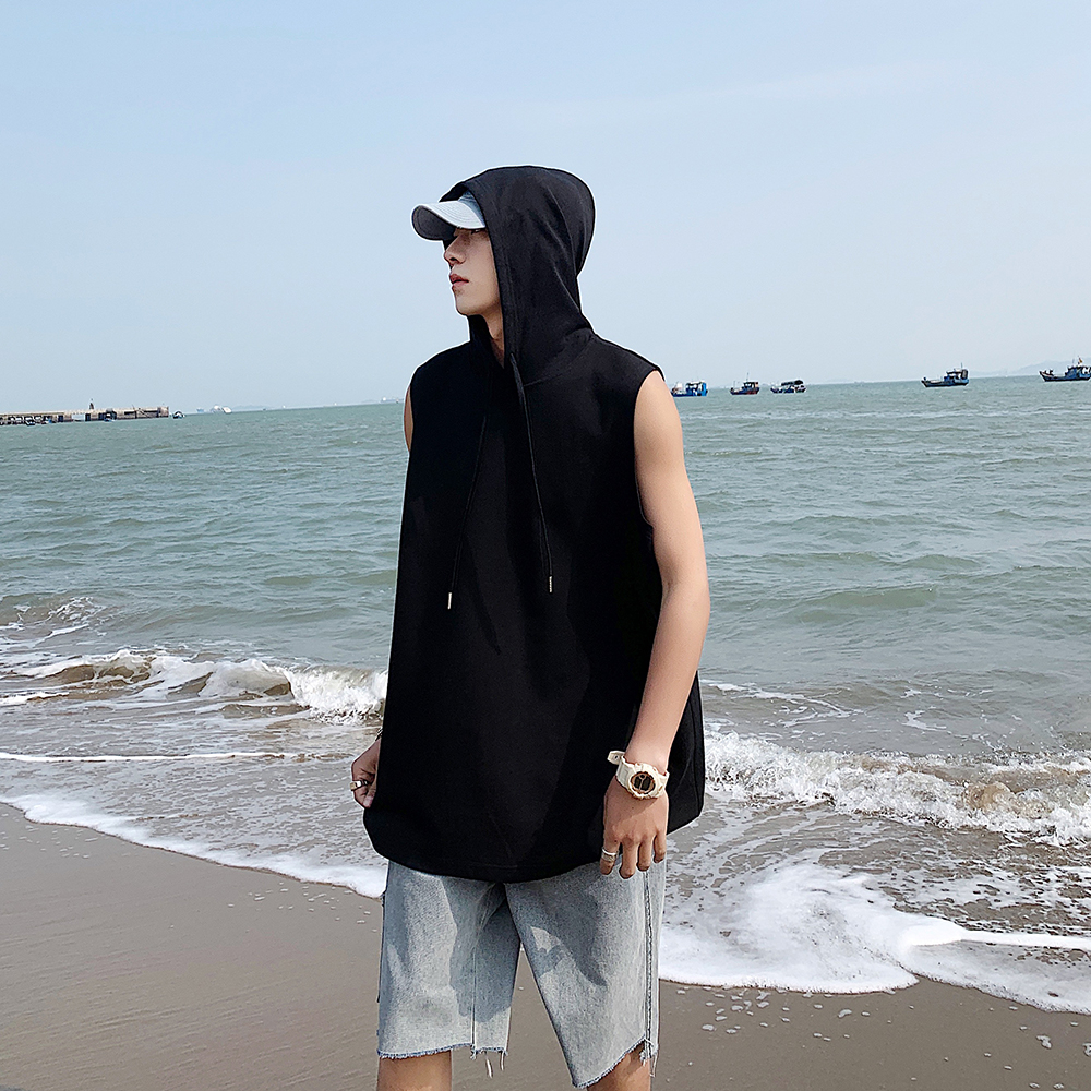 Áo Thun Sát Nách Có Mũ Trùm Đầu Phong Cách Thể Thao hip hop Đường Phố Hàn Quốc Mới