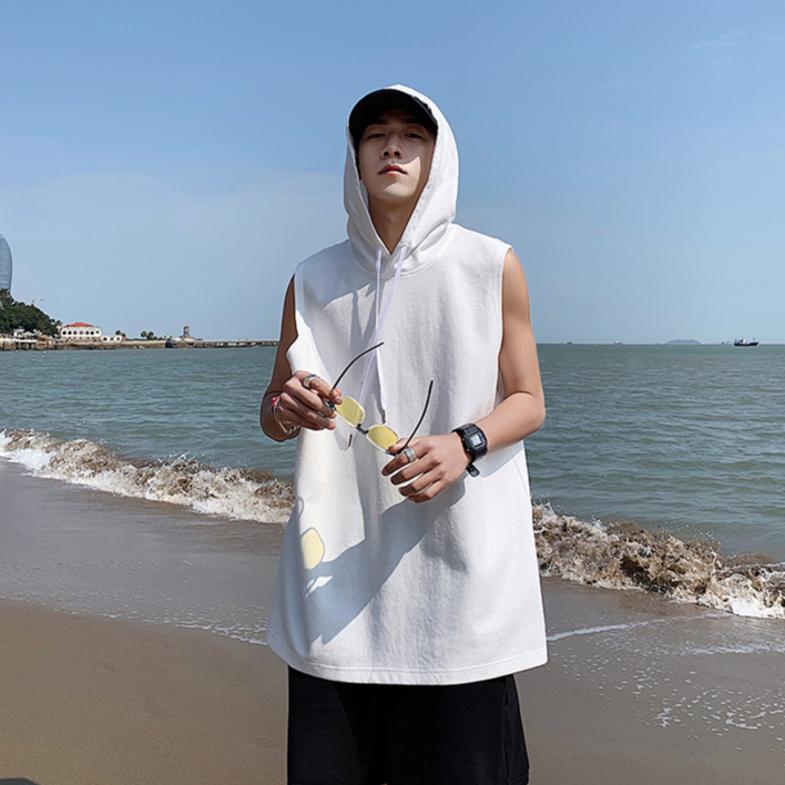 Áo Thun Sát Nách Có Mũ Trùm Đầu Phong Cách Thể Thao hip hop Đường Phố Hàn Quốc Mới