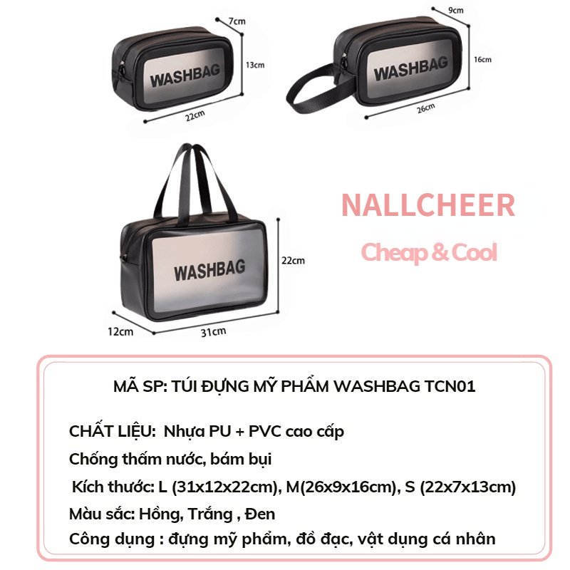 NALLCHEER Túi đựng mỹ phẩm PVC trong suốt chống thấm nước phong cách Hàn Quốc Nữ công suất lớn | BigBuy360 - bigbuy360.vn