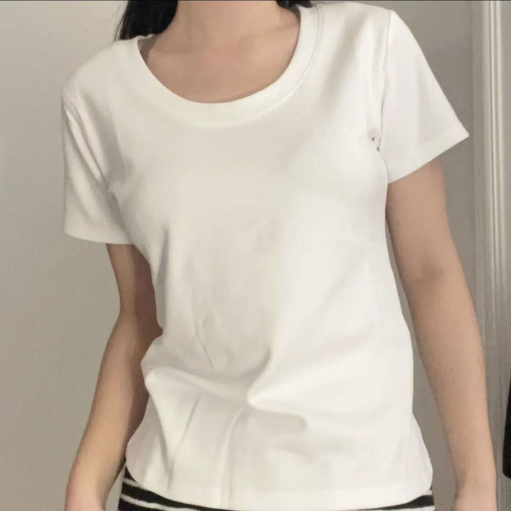 Heng shan yuan Áo Thun cotton Tay Ngắn Cổ Tròn Dáng Ôm Màu Trơn Phong Cách Hàn Quốc Mới Cho Nữ | BigBuy360 - bigbuy360.vn