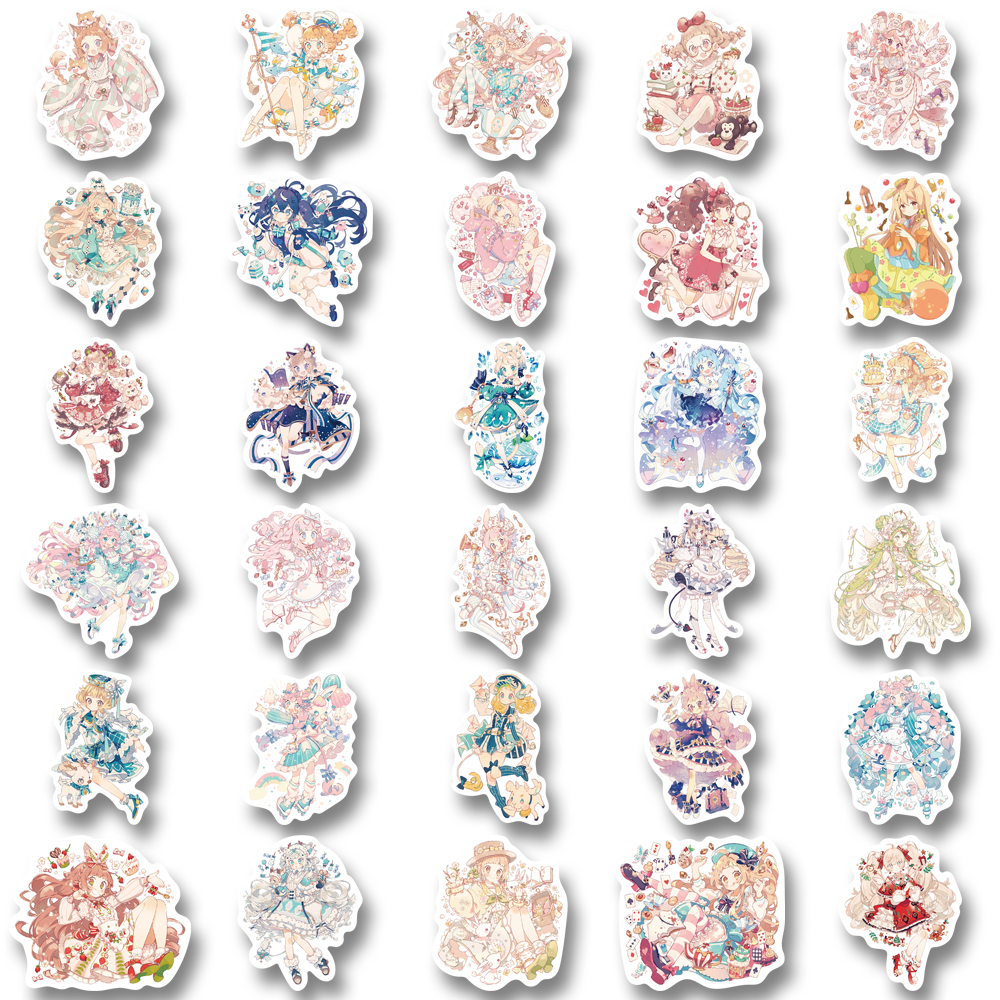 Bộ 60 Miếng Dán Hoạt Hình Cô Gái Dễ Thương Chống Nước Trang Trí laptop