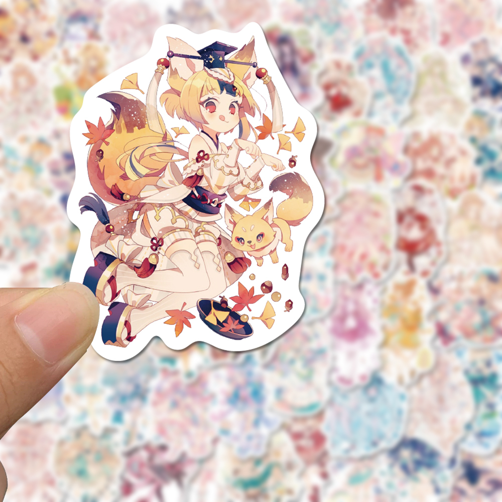 Bộ 60 Miếng Dán Hoạt Hình Cô Gái Dễ Thương Chống Nước Trang Trí laptop