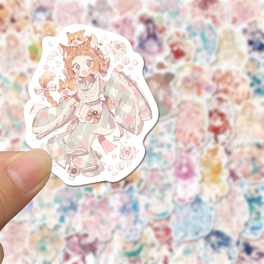 Bộ 60 Miếng Dán Hoạt Hình Cô Gái Dễ Thương Chống Nước Trang Trí laptop