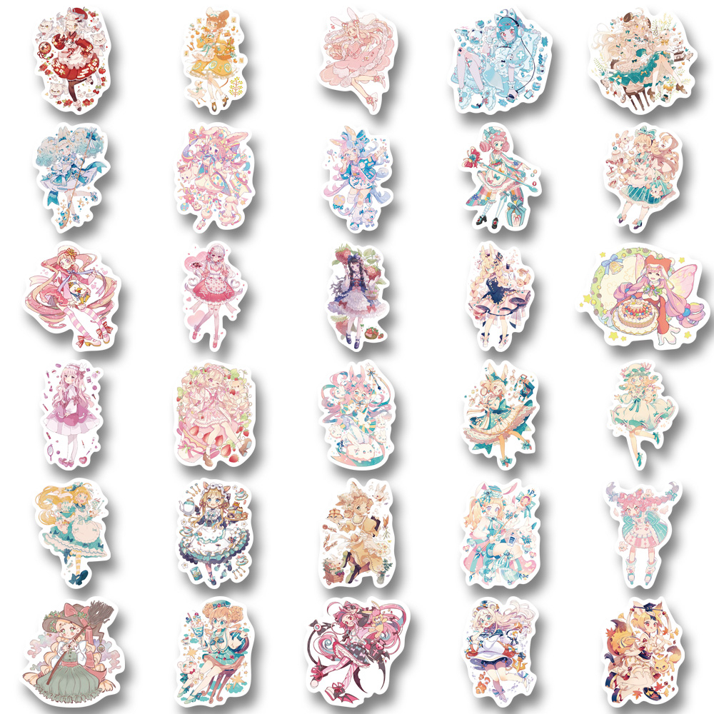 Bộ 60 Miếng Dán Hoạt Hình Cô Gái Dễ Thương Chống Nước Trang Trí laptop
