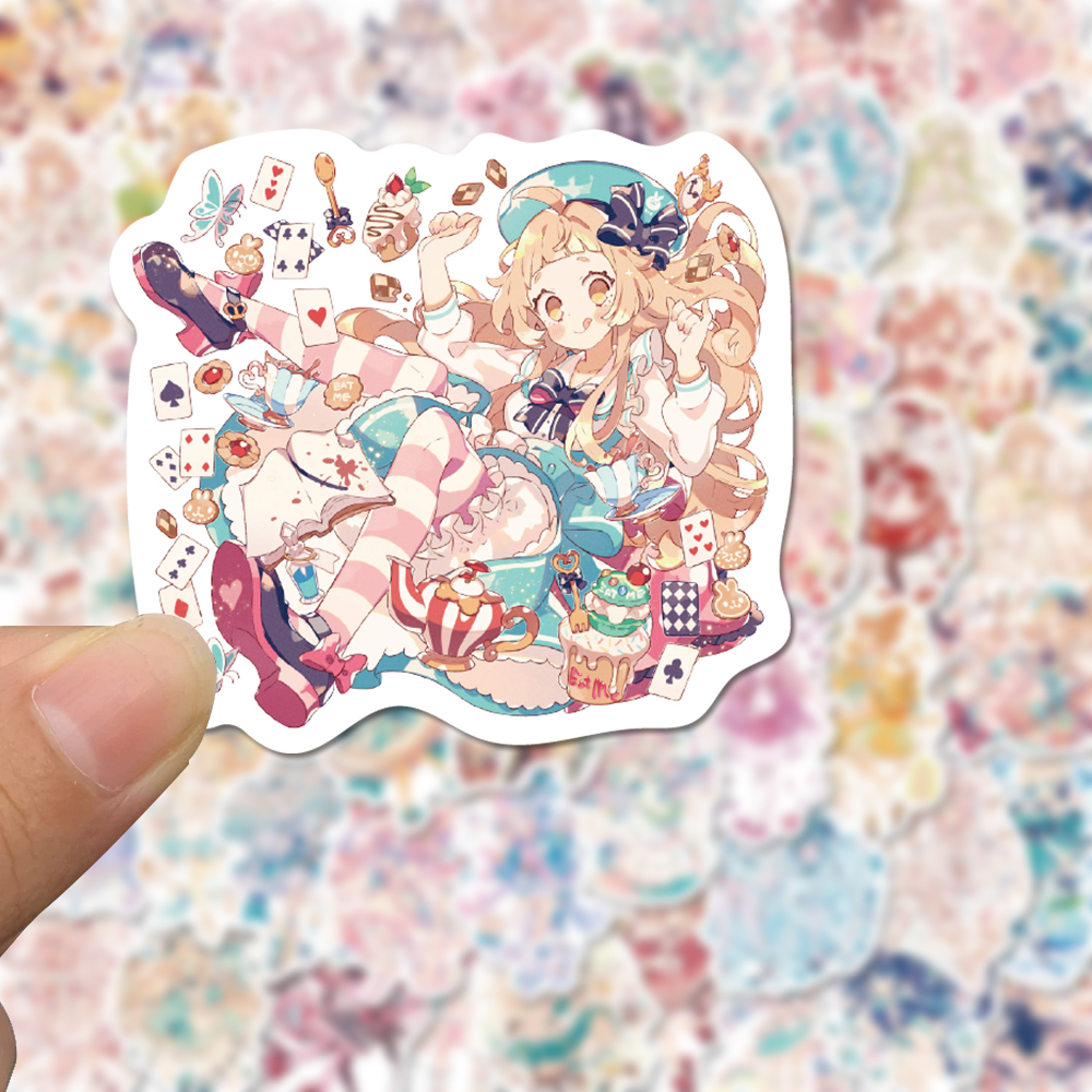 Bộ 60 Miếng Dán Hoạt Hình Cô Gái Dễ Thương Chống Nước Trang Trí laptop