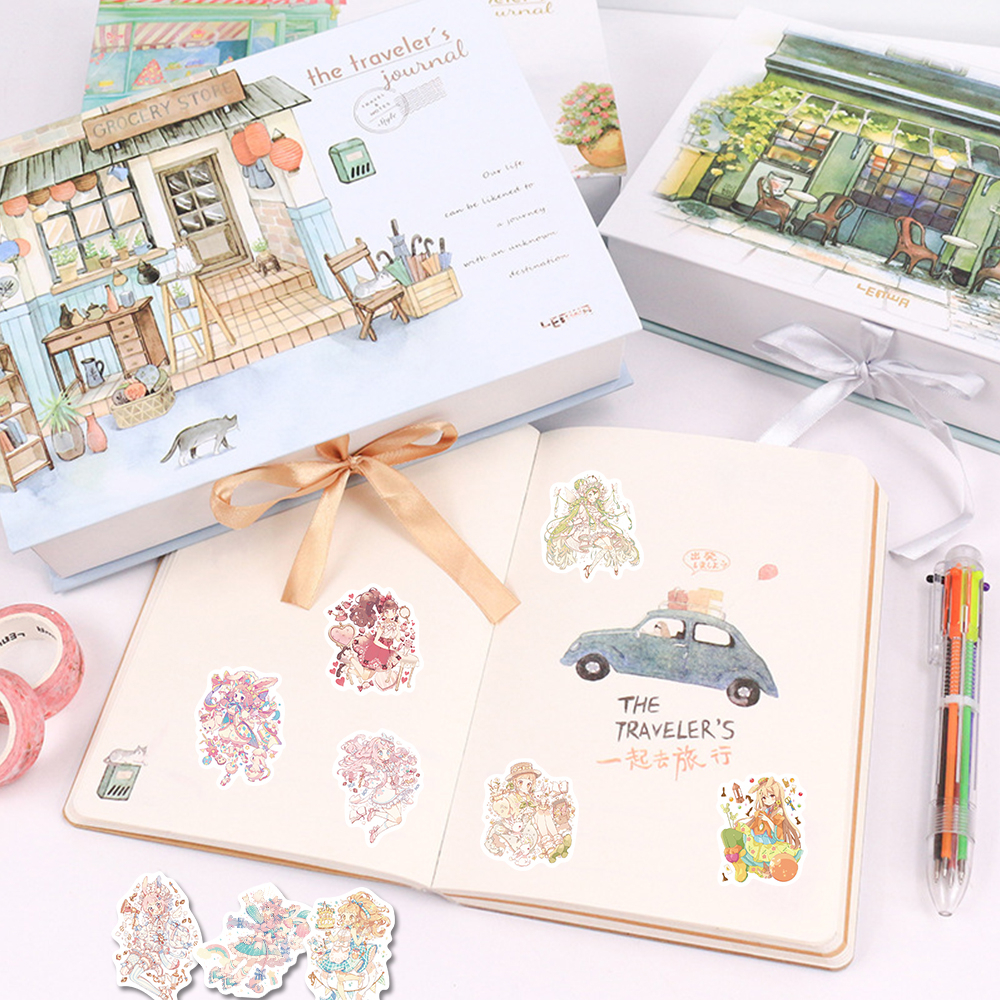 Bộ 60 Miếng Dán Hoạt Hình Cô Gái Dễ Thương Chống Nước Trang Trí laptop