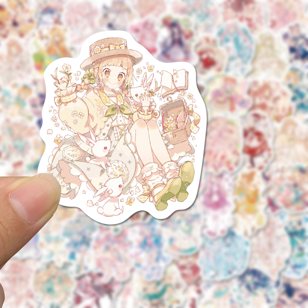 Bộ 60 Miếng Dán Hoạt Hình Cô Gái Dễ Thương Chống Nước Trang Trí laptop