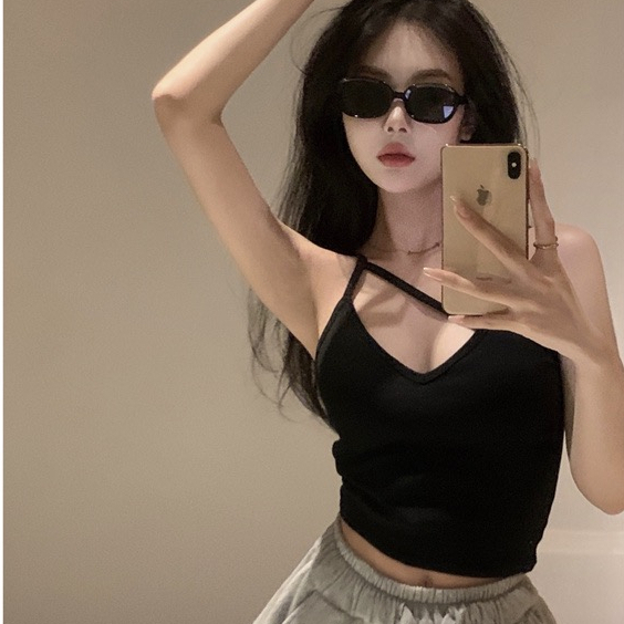 WANGJIAOZHAN Áo ba lỗ crop top thời trang màu trơn gợi cảm cho nữ