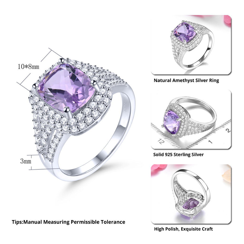Lohaspie Nhẫn Bạc 925 Đính Đá Thạch Anh Tím Tự Nhiên 4.2 Thời Trang Cho Nữ