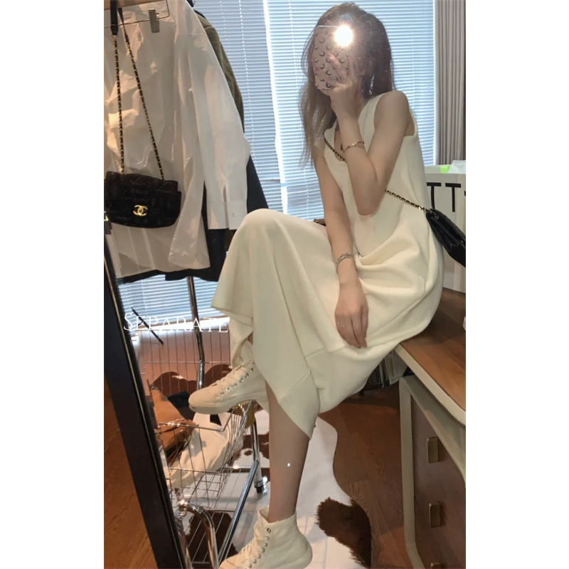 Xiaozhainv Đầm Hai Dây Dáng Dài Rộng Màu Trơn Thời Trang Cá Tính Cho Nữ