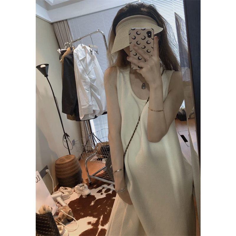 Xiaozhainv Đầm Hai Dây Dáng Dài Rộng Màu Trơn Thời Trang Cá Tính Cho Nữ