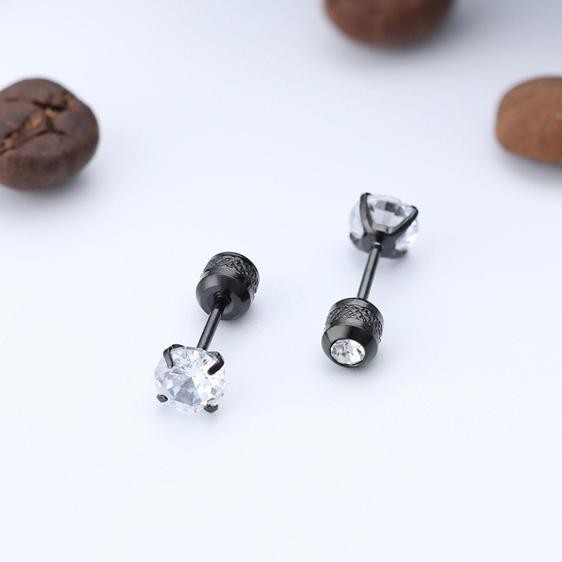 1 Đôi Bông Tai Thép Titan Đính Kim Cương 4MM Cho Nam Nữ